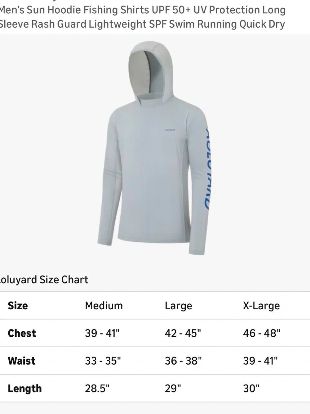 🍎AOLUYARD  Men's Light Gray Sun Hoodie fishing shirt UPF 50+UV  size L NWT